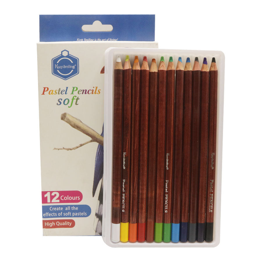 Pack of 12 Soft Pastel Color Pencils for Sketching, Drawing, and Effects.