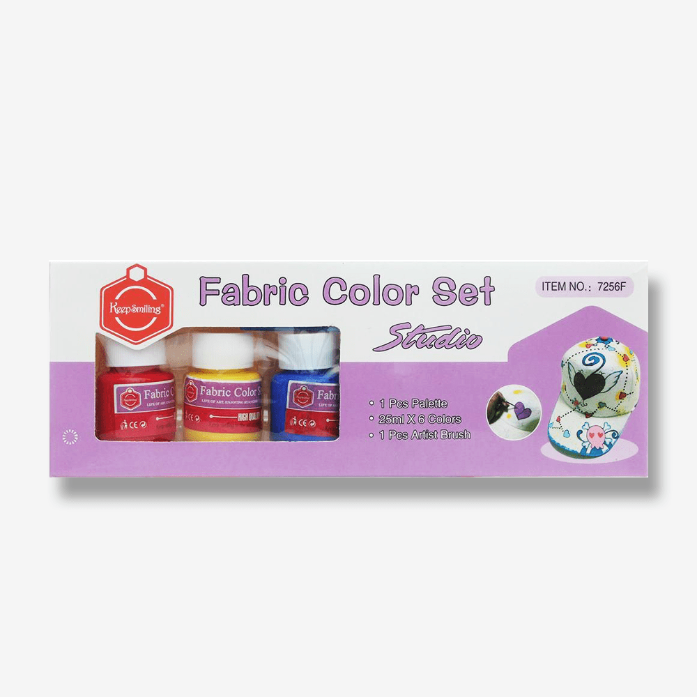 Keep Smiling Fabric Paint Set (6 Colors x 25ml) with Color Palette for Textile Art and DIY Projects