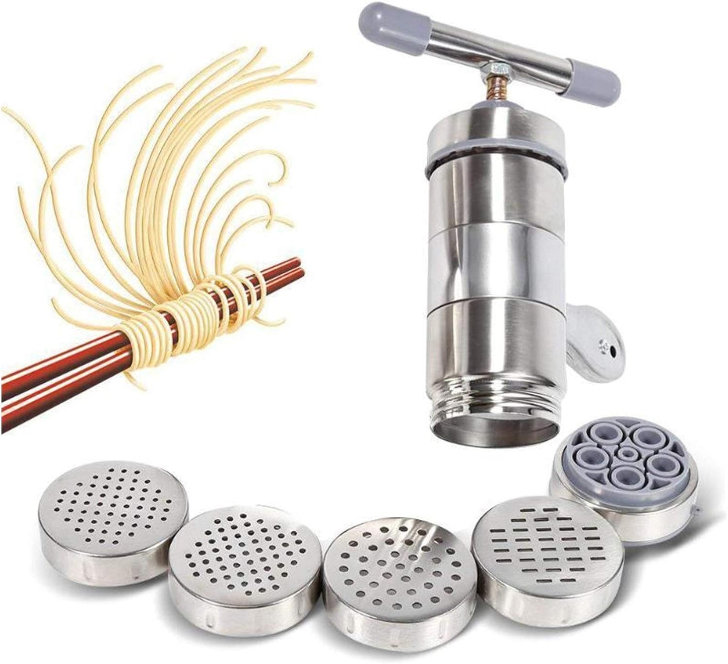 5 in 1 Noodle Maker - Manual Stainless Steel Pasta Press Machine for Homemade Spaghetti and Sawia