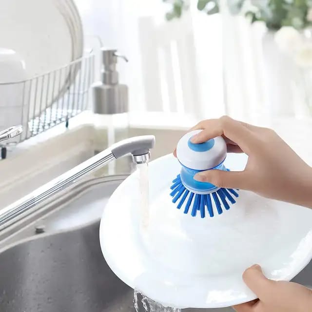 Dish Washing Brush with Liquid Soap Dispenser - Plastic Kitchen Scrub Brush