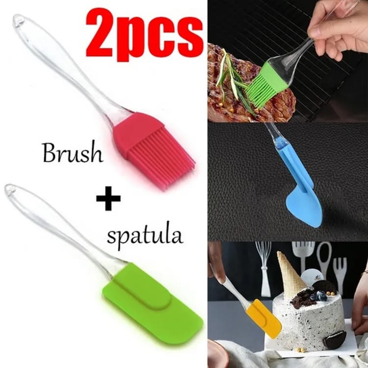 Pack of 2 Silicon Spatula Oil Brushes - Transparent  Acrylic Handle for Cooking & Baking