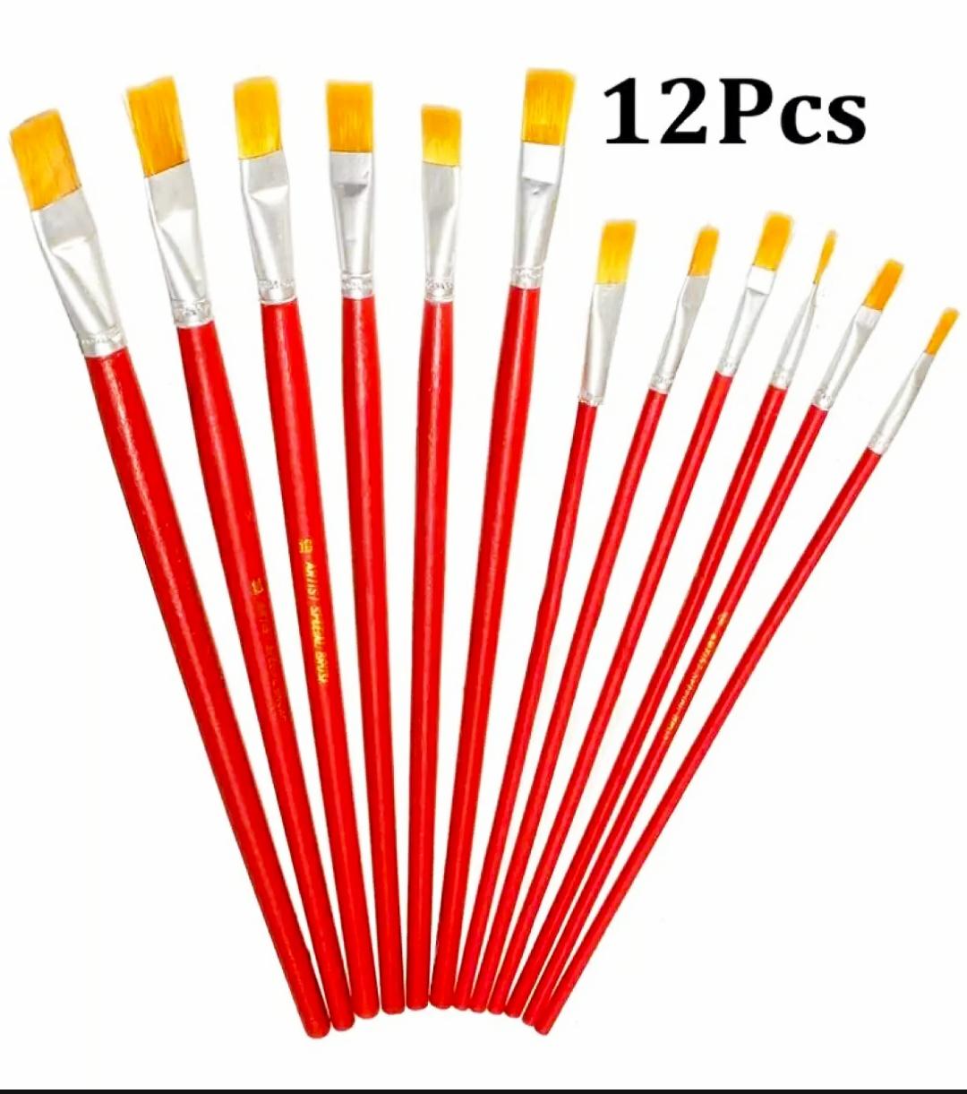 Pack of 12 Paint Brushes - Red