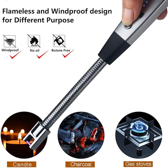 Rechargeable USB Electric lighter 360 Degree Flexible Long Neck , Flame less & Windproof for Kitchen , BBQ and Outdoor Use