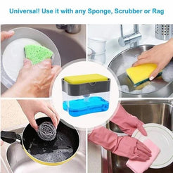 2 in 1 Soap Dispenser Sponge Caddy - Manual Press Liquid Soap Pump for Kitchen - Empty Dispenser with Sponge Holder