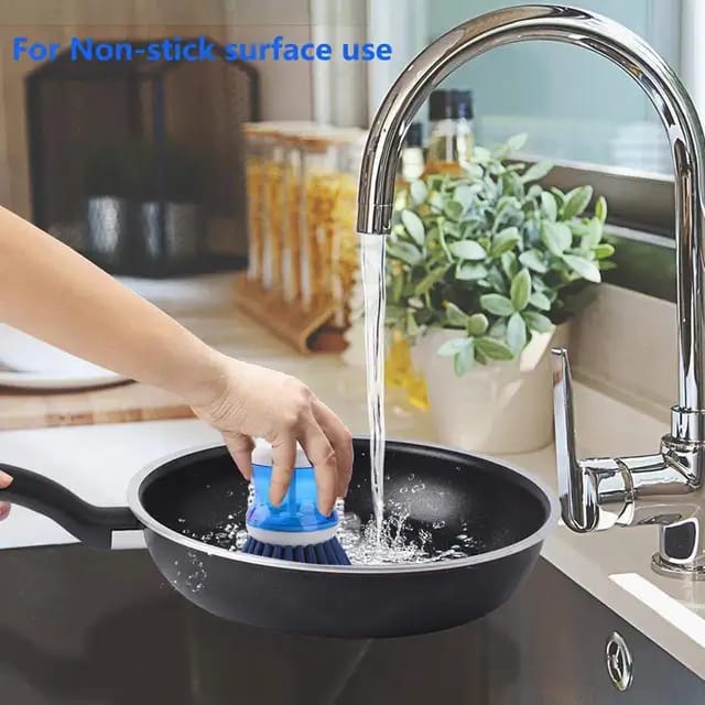 Dish Washing Brush with Liquid Soap Dispenser - Plastic Kitchen Scrub Brush