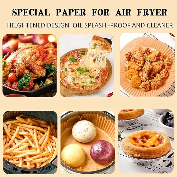 Air Fryer Paper Liner - 50 Pcs Non- Stick Disposable Parchment Sheets for Air Fryer , Baking , Roasting & Microwave Use (7.9 Inch  - Round )