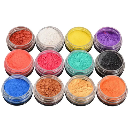 Pack of 12 Mica Powder Pearlescent Pigments for Epoxy Resin, Soap Making, Nail Polish, Lip Gloss, Eye Shadow, Slime & Candle Making