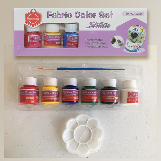 Keep Smiling Fabric Paint Set (6 Colors x 25ml) with Color Palette for Textile Art and DIY Projects