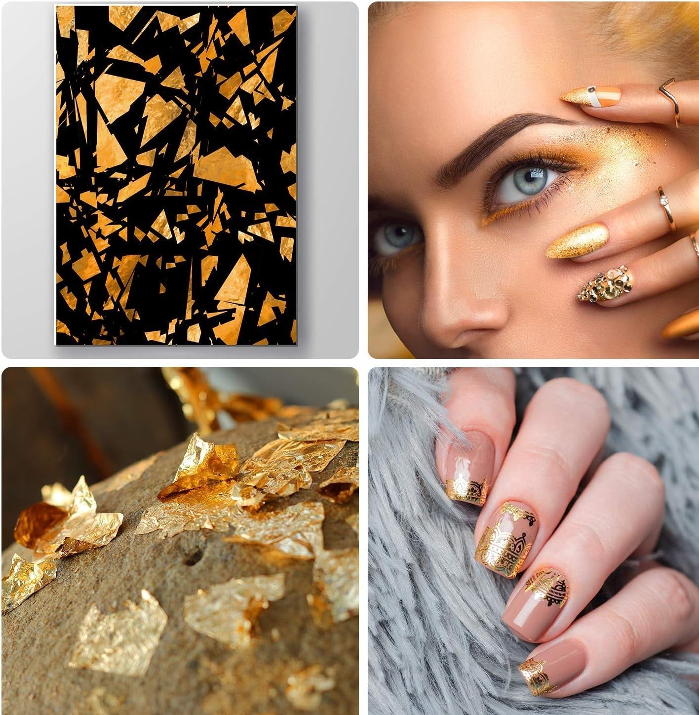 Gold, Silver, Copper Foil Flakes - Metallic Crushed Leaf for Resin, Crafts, Painting, and Slime