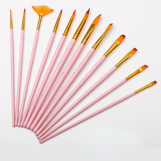 Pack of 12 Multi Shapes High Quality Nylon Professional Art Brush Set