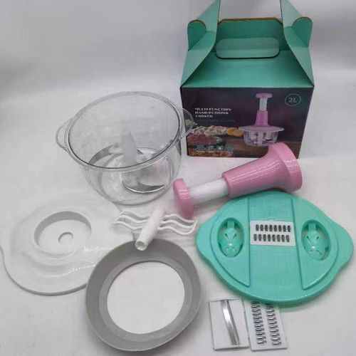 2000ml Chopper - Powerful Manual Food Chopper - Hand held Mini Food Processor , Vegetables, Fruits, Onions Choppers Dicers and Mincers Pump Action With 4 Blades