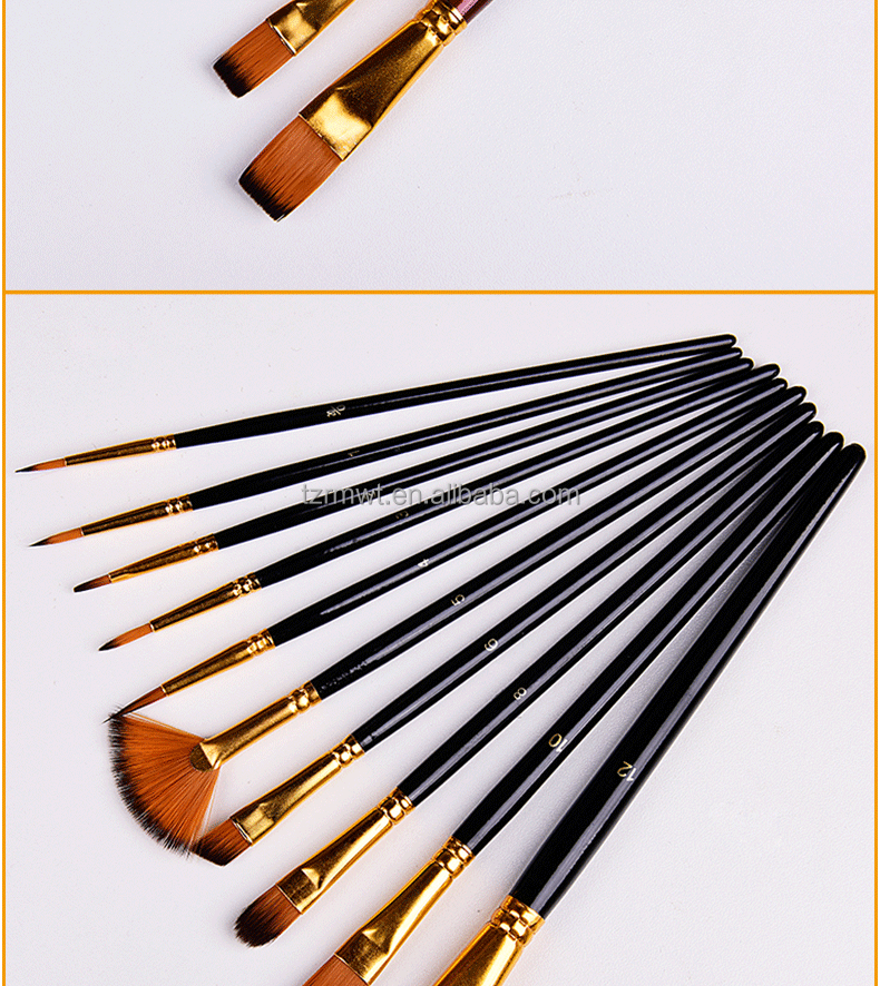 Pack of 12 Multi Shapes High Quality Nylon Professional Art Brush Set