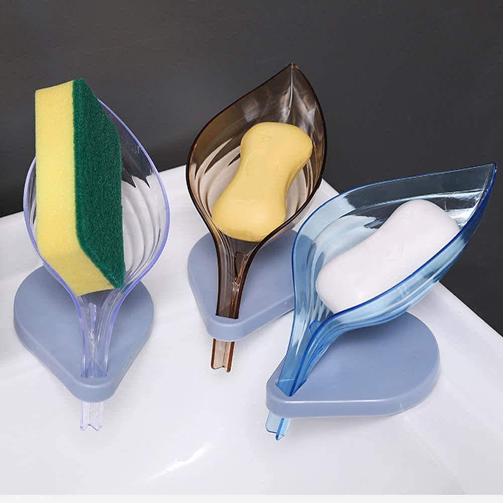 Creative Leaf Shape Plastic Soap Dish with Suction Holder - Stylish Storage Basket for Soap,  Sponges & Small Items