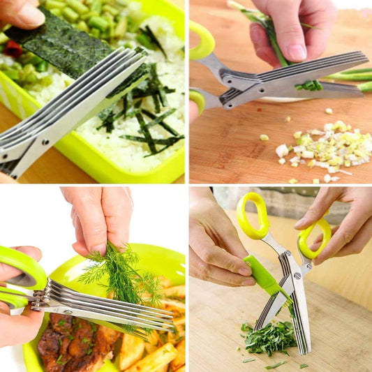 Shredding Scissor with Cleaning Combo - 5 Blades with Multi Functions Stainless Steel Herbs and Vege Scissor table