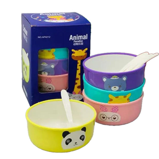 4 Pcs Animal Designs Cereal Bowls with Spoons - Unbreakable , Eco - Friendly , Microwave & Freezer Safe , 550ML