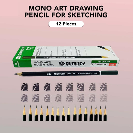 Pack of 12 Mono Art Sketch Pencils – 9B Soft Lead