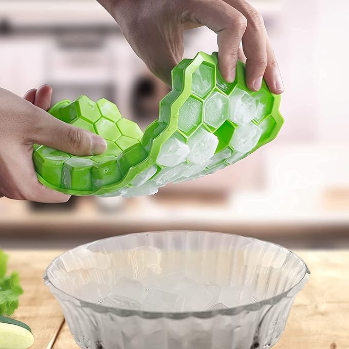 Honeycomb Shape Silicon Ice  Cube Tray with Lid - Easy Push Pop Out , Flexible Ice Mold for Freezer & Refrigerator