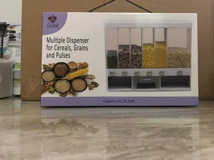 Wall Mounted Cereal Food Dispenser with 6 Sections - Space Saving Storage for Cereal , Rice , Nuts , Snacks & More