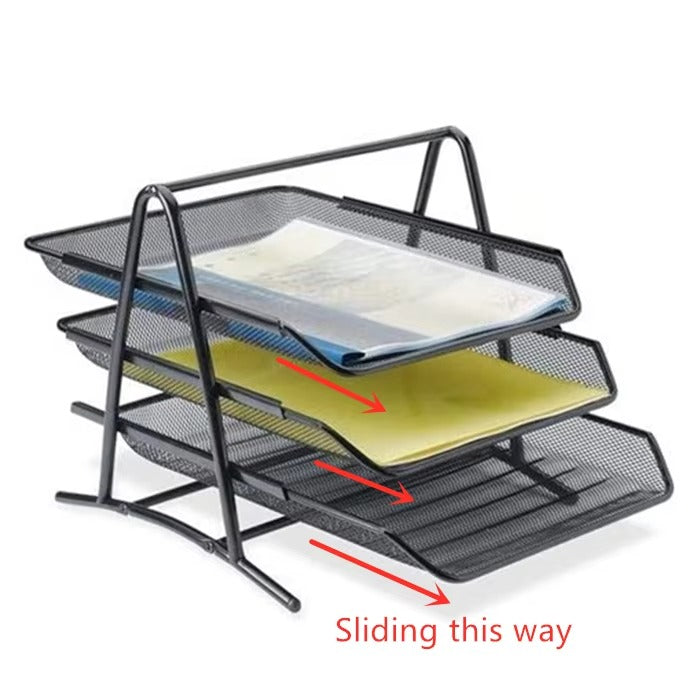 3-Tiers Tray Files Organizer Heavy Duty Metal Desktop Document Letter Tray / Office / File Organizer Sorter Desk Document Organizer / Shelf Tray Magazine Holder Paper