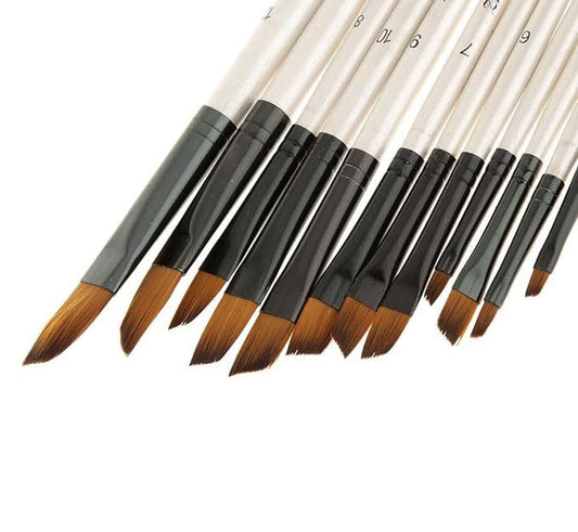 Professional Pack of 12 Angular Artist Brushes with Ultra-Soft Bristles for Oil, Acrylic, Watercolor, and Calligraphy