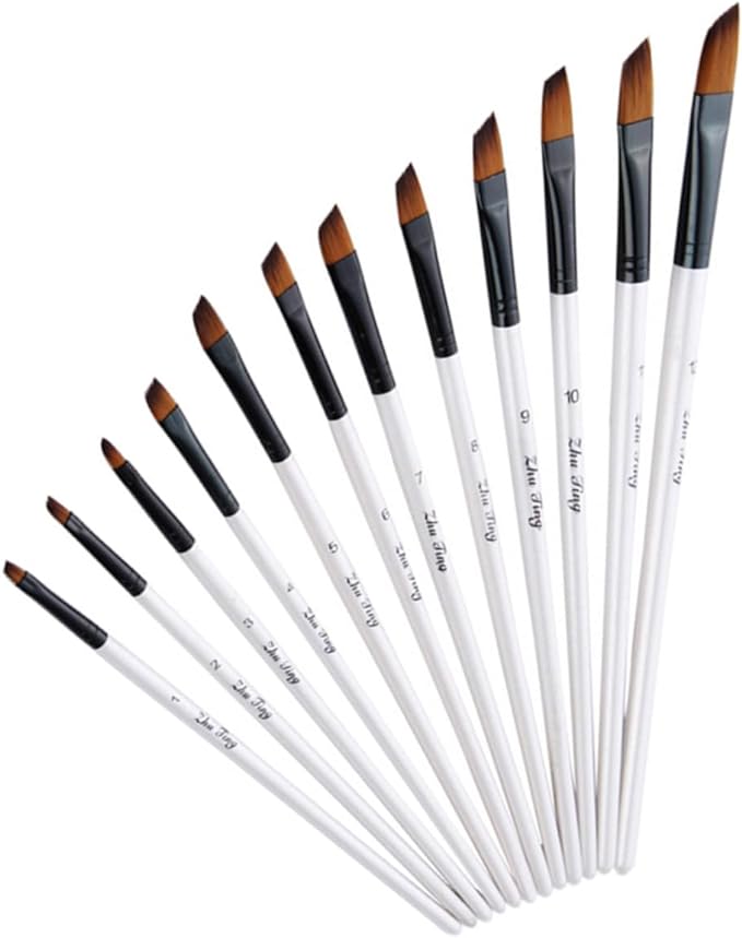 Professional Pack of 12 Angular Artist Brushes with Ultra-Soft Bristles for Oil, Acrylic, Watercolor, and Calligraphy