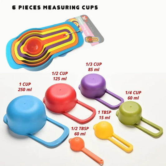 Pack of 6 Rainbow Measuring Cups and Spoons Set - High Quality Measuring Tools for Baking and Cooking - Measuring in Grams and Milliliters