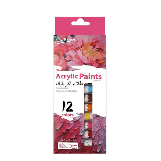 Xin Bowen Acrylic Paint Set - 12 Vibrant Colors (9ml) for DIY Painting, Arts, Crafts, and Finger Painting