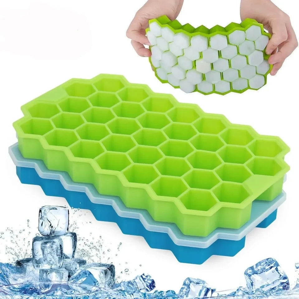 Honeycomb Shape Silicon Ice  Cube Tray with Lid - Easy Push Pop Out , Flexible Ice Mold for Freezer & Refrigerator