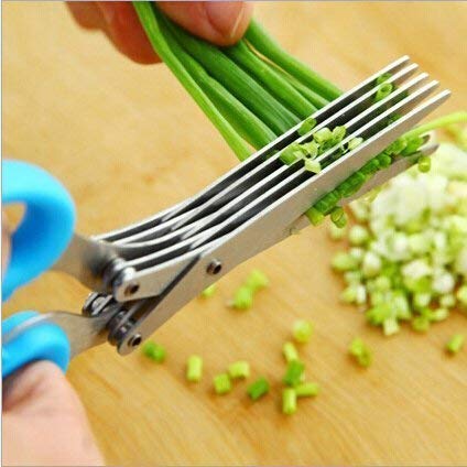 Shredding Scissor with Cleaning Combo - 5 Blades with Multi Functions Stainless Steel Herbs and Vege Scissor table