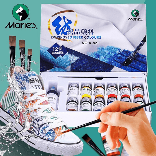 12 Pcs Maries Permanent Fabric Paints Set Dope Dyeing Textile Paints For Clothes Waterproof Burlap