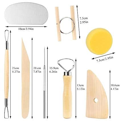 8-Piece Wooden Pottery Tool Set for Beginners – Includes Cutting, Modeling, Trimming, Smoothing, Carving, Shaping, and Sculpting Tools for Clay Crafting