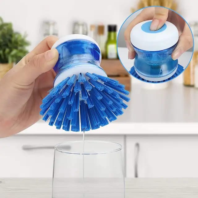 Dish Washing Brush with Liquid Soap Dispenser - Plastic Kitchen Scrub Brush