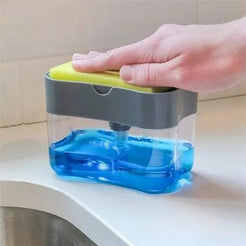 2 in 1 Soap Dispenser Sponge Caddy - Manual Press Liquid Soap Pump for Kitchen - Empty Dispenser with Sponge Holder