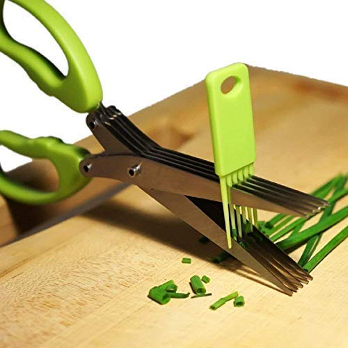 Shredding Scissor with Cleaning Combo - 5 Blades with Multi Functions Stainless Steel Herbs and Vege Scissor table