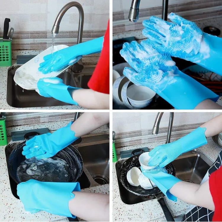 Silicon Scrub Gloves - Multipurpose Cleaning Gloves for Kitchen , Bathroom , Car , and Pet Washing