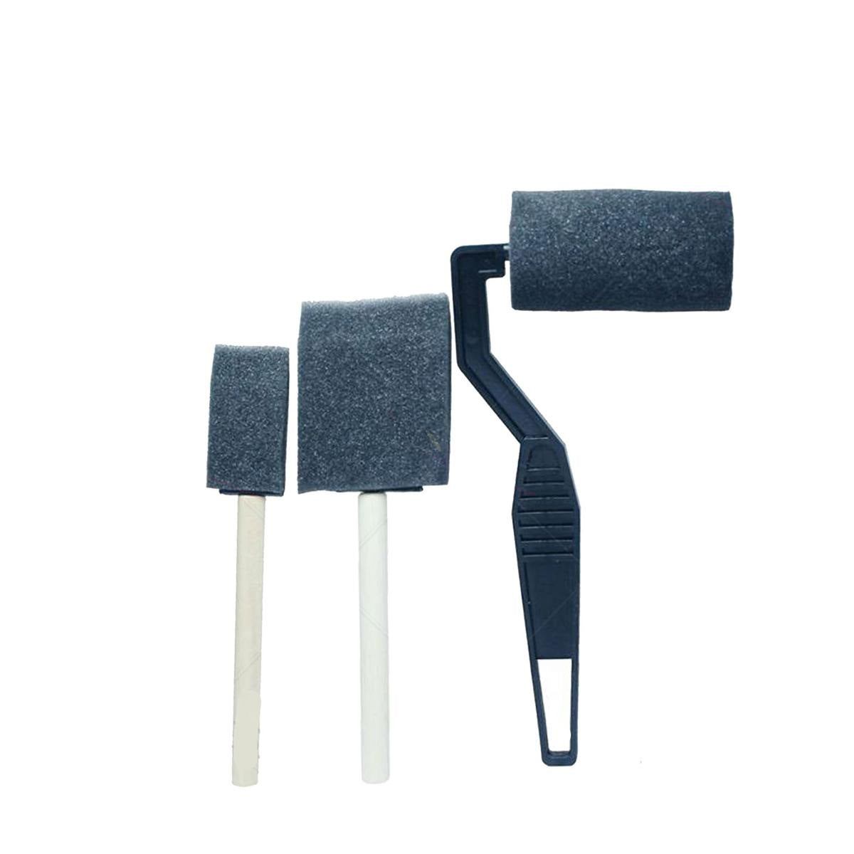 3 Pcs Foam Sponge Brush Painting Set - Black Roller & Brush with Wooden Handles for Kids Craft and Painting Projects