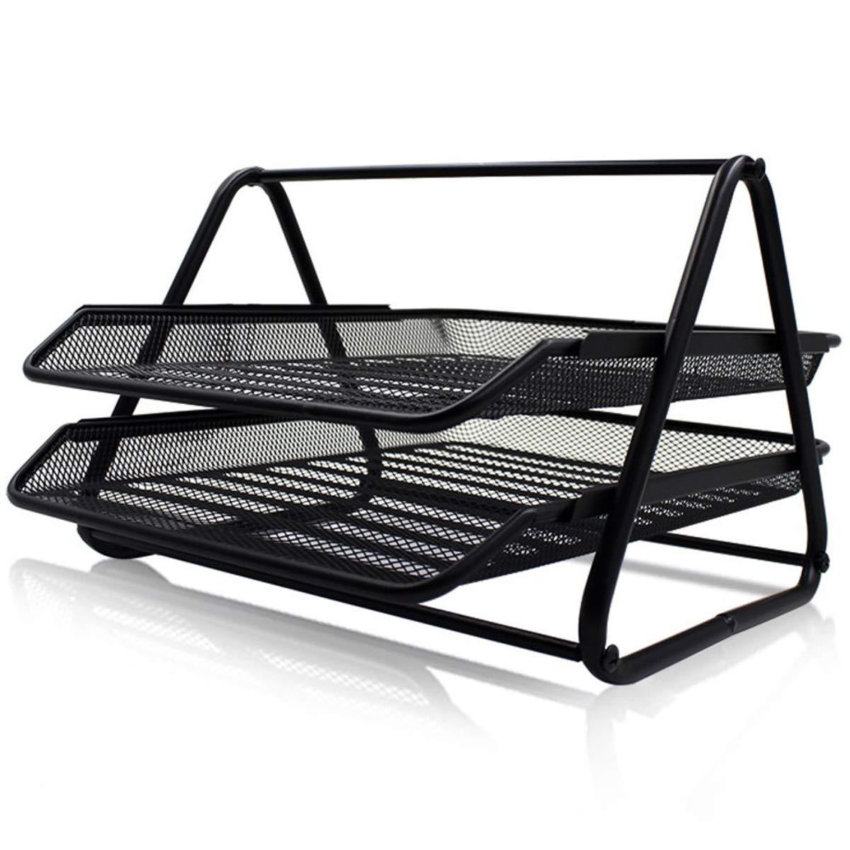 2-Tier Heavy Duty Metal Desktop Letter Tray File Organizer - Black, Desk Paper, Magazine & Document Sorter