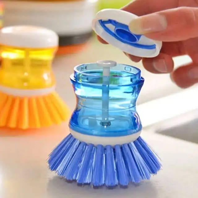 Dish Washing Brush with Liquid Soap Dispenser - Plastic Kitchen Scrub Brush