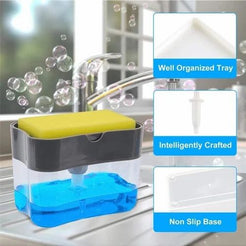 2 in 1 Soap Dispenser Sponge Caddy - Manual Press Liquid Soap Pump for Kitchen - Empty Dispenser with Sponge Holder