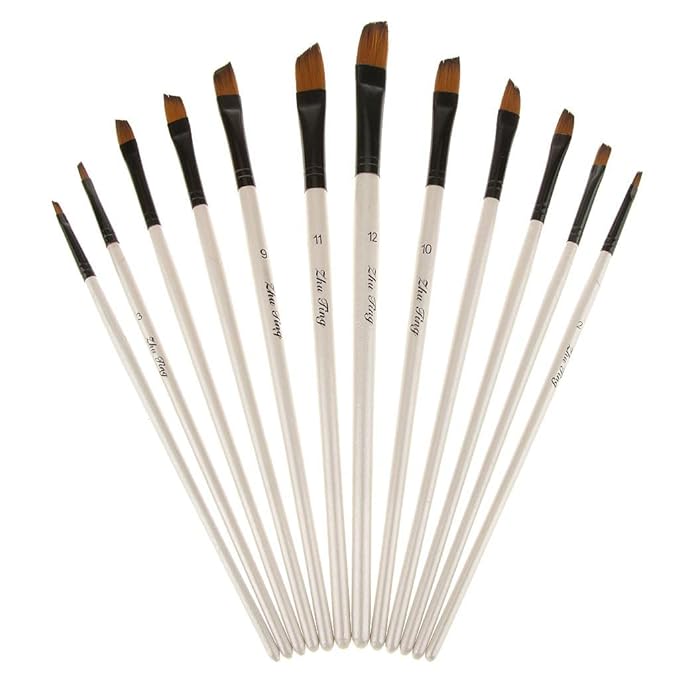 Professional Pack of 12 Angular Artist Brushes with Ultra-Soft Bristles for Oil, Acrylic, Watercolor, and Calligraphy