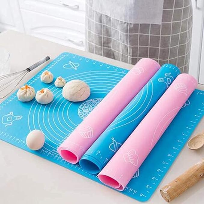 Silicon Fondant Rolling Mat - Large Non- stick Baking Sheet With Measurement for Dough, Roti, Cake, Chapati, Kneading - Heat-Resistant &Stretchable Kitchen Tool