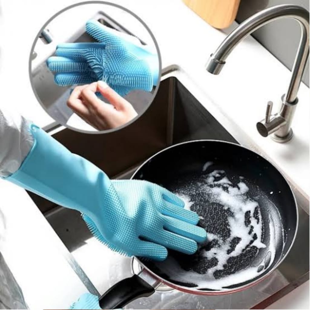 Silicon Scrub Gloves - Multipurpose Cleaning Gloves for Kitchen , Bathroom , Car , and Pet Washing