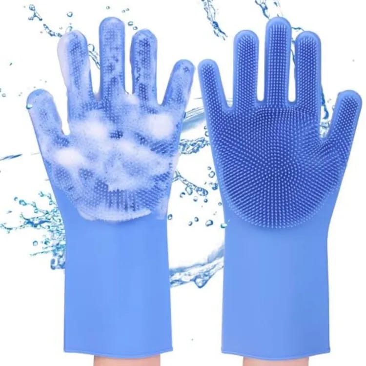 Silicon Scrub Gloves - Multipurpose Cleaning Gloves for Kitchen , Bathroom , Car , and Pet Washing