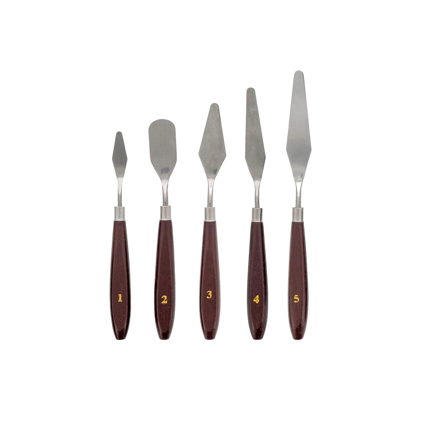 5 Pcs DIY Stainless Steel Palette Knife Set with Wooden Handles – Perfect for Spreading Paint on Canvas