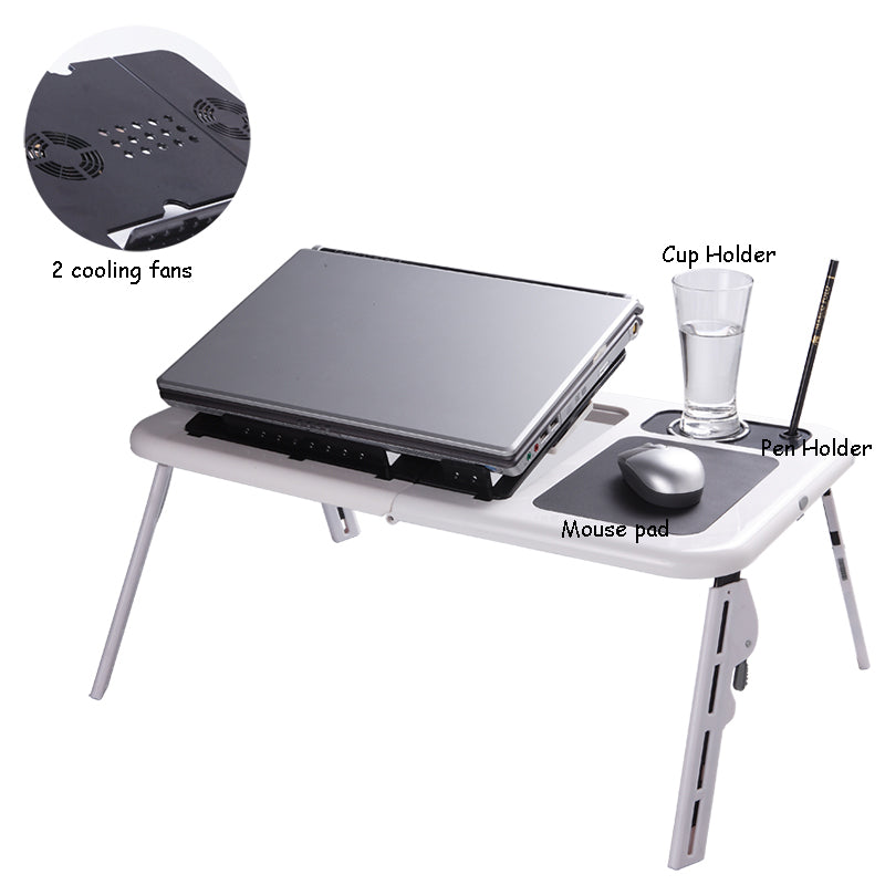 Adjustable Folding Laptop Desk with Cooling Fan – Portable Computer Table Stand for Bed & Sofa, Foldable Tray for Notebook & PC