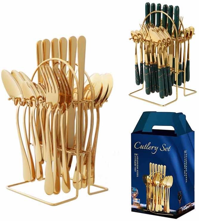 24- Pieces Stainless Steel Cutlery Set with Stand - Fork , Spoon , Knife , and Teaspoon for 6 Persons