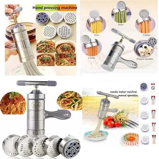 5 in 1 Noodle Maker - Manual Stainless Steel Pasta Press Machine for Homemade Spaghetti and Sawia