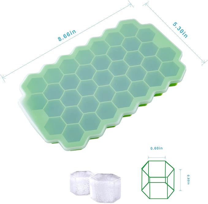 Honeycomb Shape Silicon Ice  Cube Tray with Lid - Easy Push Pop Out , Flexible Ice Mold for Freezer & Refrigerator