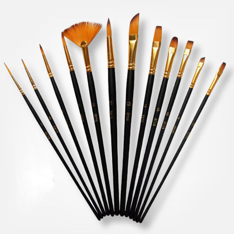 Pack of 12 Multi Shapes High Quality Nylon Professional Art Brush Set