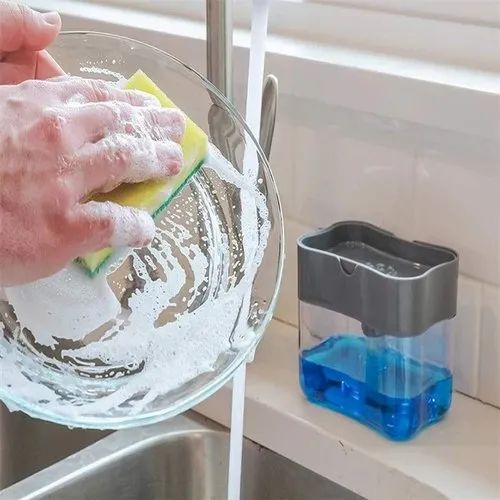 2 in 1 Soap Dispenser Sponge Caddy - Manual Press Liquid Soap Pump for Kitchen - Empty Dispenser with Sponge Holder